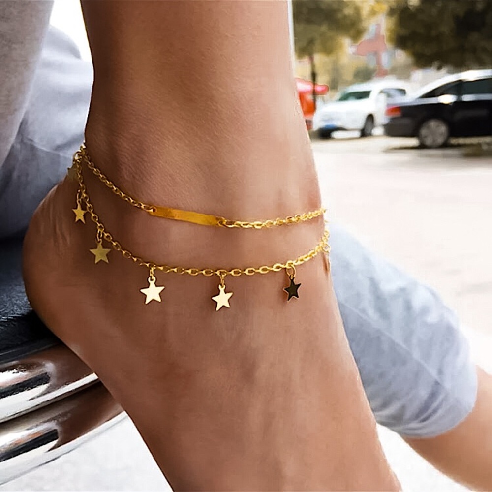 🔴𝟭𝟬/$𝟮𝟱🔴NEW 2 Layered Bar Star Anklet - Picture 4 of 17